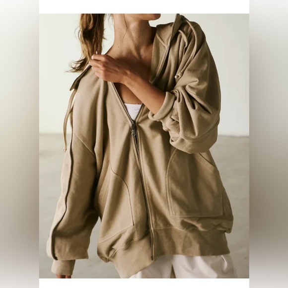 NEW FP Movement Clay Tan Headliner Zip Up Hooded Sweatshirt S - Picture 3 of 5